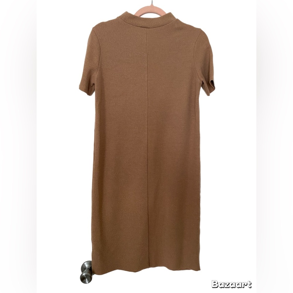 Zara Brown Sheath Maxi Dress Crew Neck Short Sleeve